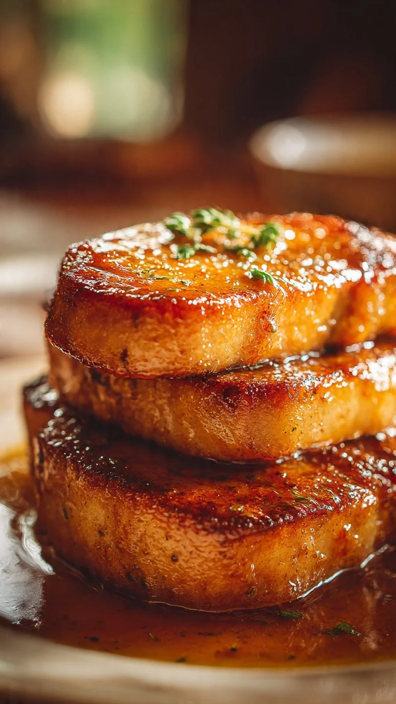 Savory seared bone-in pork chop grilled to perfection with herbs and spices