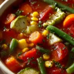 Bowl of easy vegetable soup with fresh ingredients and colorful vegetables