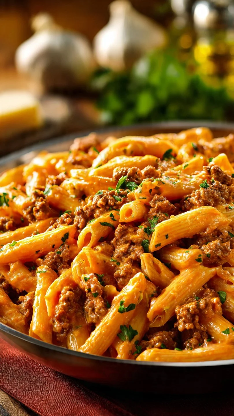 High protein creamy beef pasta dish for quick weeknight meals