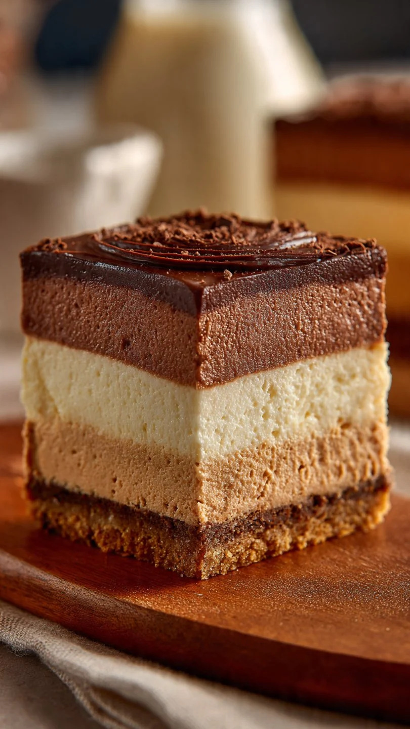 Slice of Italian Love Cake topped with powdered sugar and fresh berries.