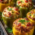 Delicious vegetarian stuffed bell peppers filled with rice and vegetables.