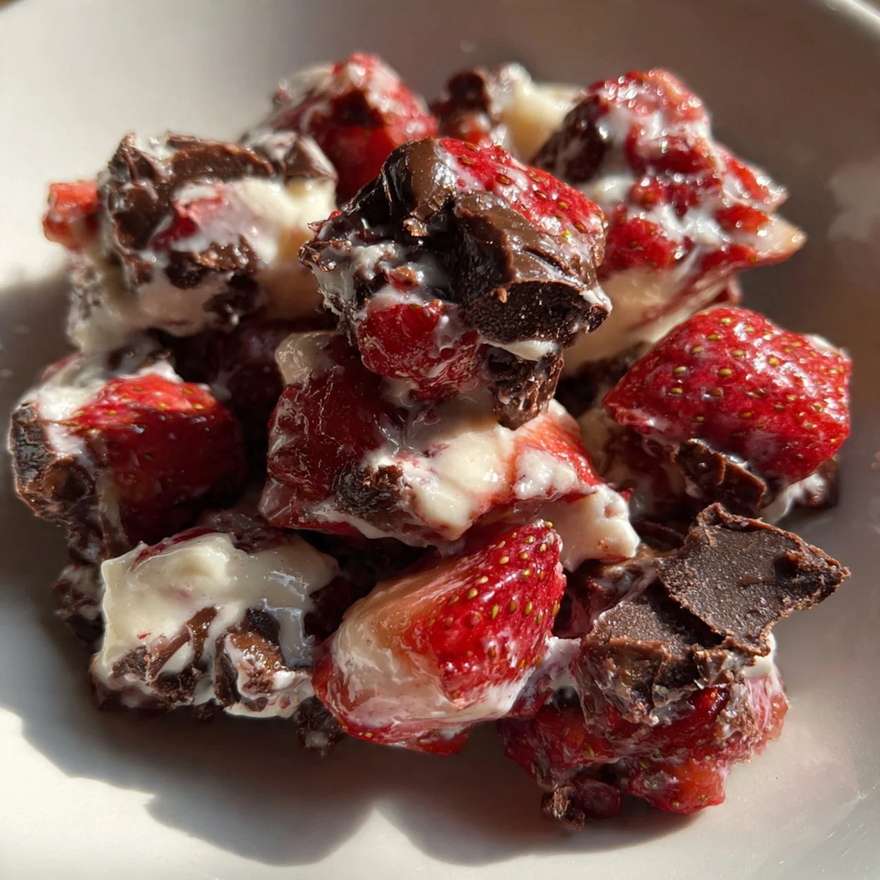 Chocolate strawberry yogurt clusters - a delicious snack blend of chocolate and strawberries.