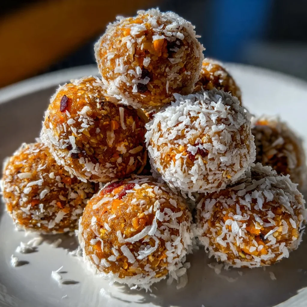 Carrot Cake Energy Balls, a healthy snack made with carrot flavor and nutritious ingredients.