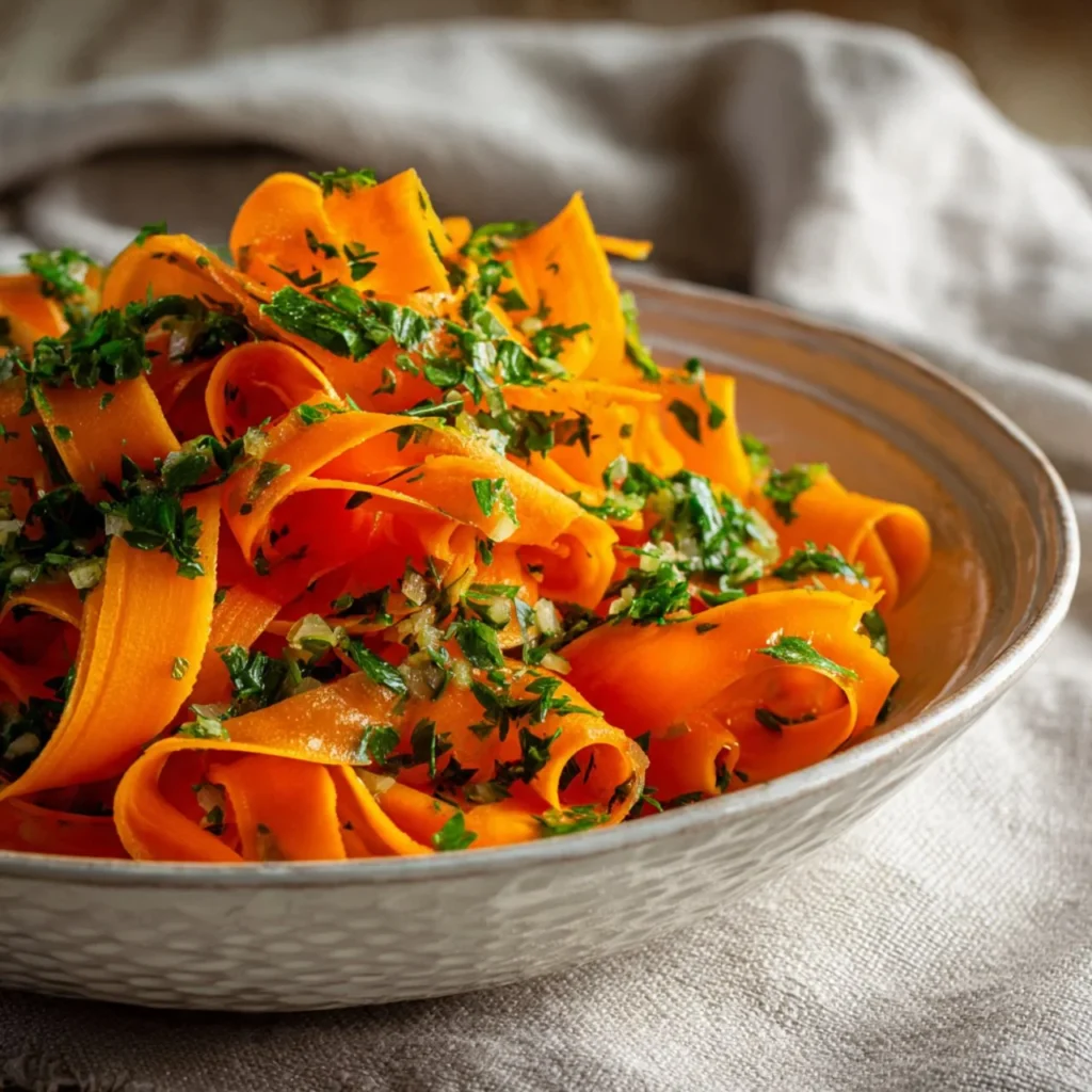 Colorful Carrot Ribbon Salad with fresh greens and a zesty dressing