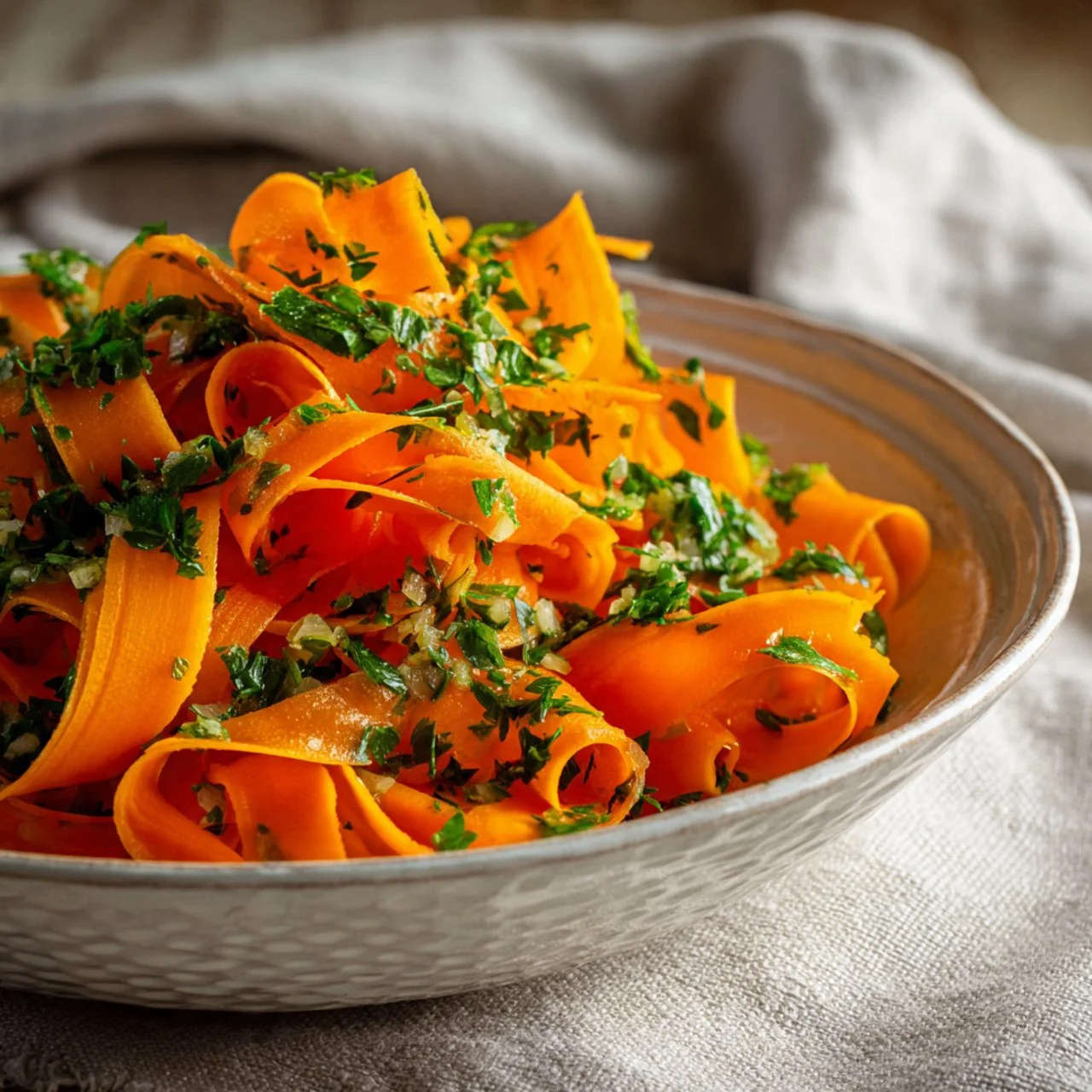 Colorful Carrot Ribbon Salad with fresh greens and a zesty dressing