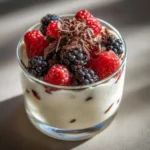 Delicious cottage cheese vanilla mousse dessert in a bowl.