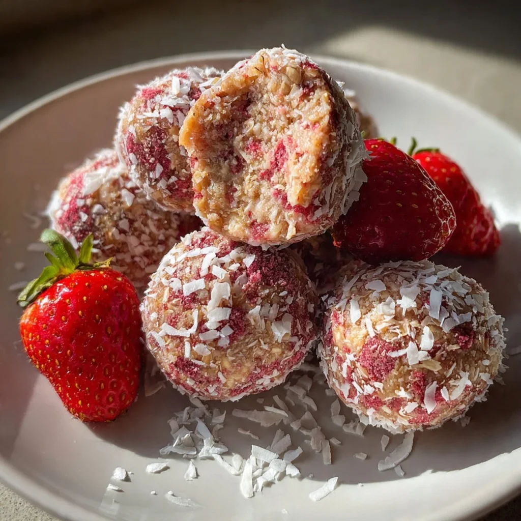 Delicious Strawberry Shortcake Protein Bites rich in flavor and protein