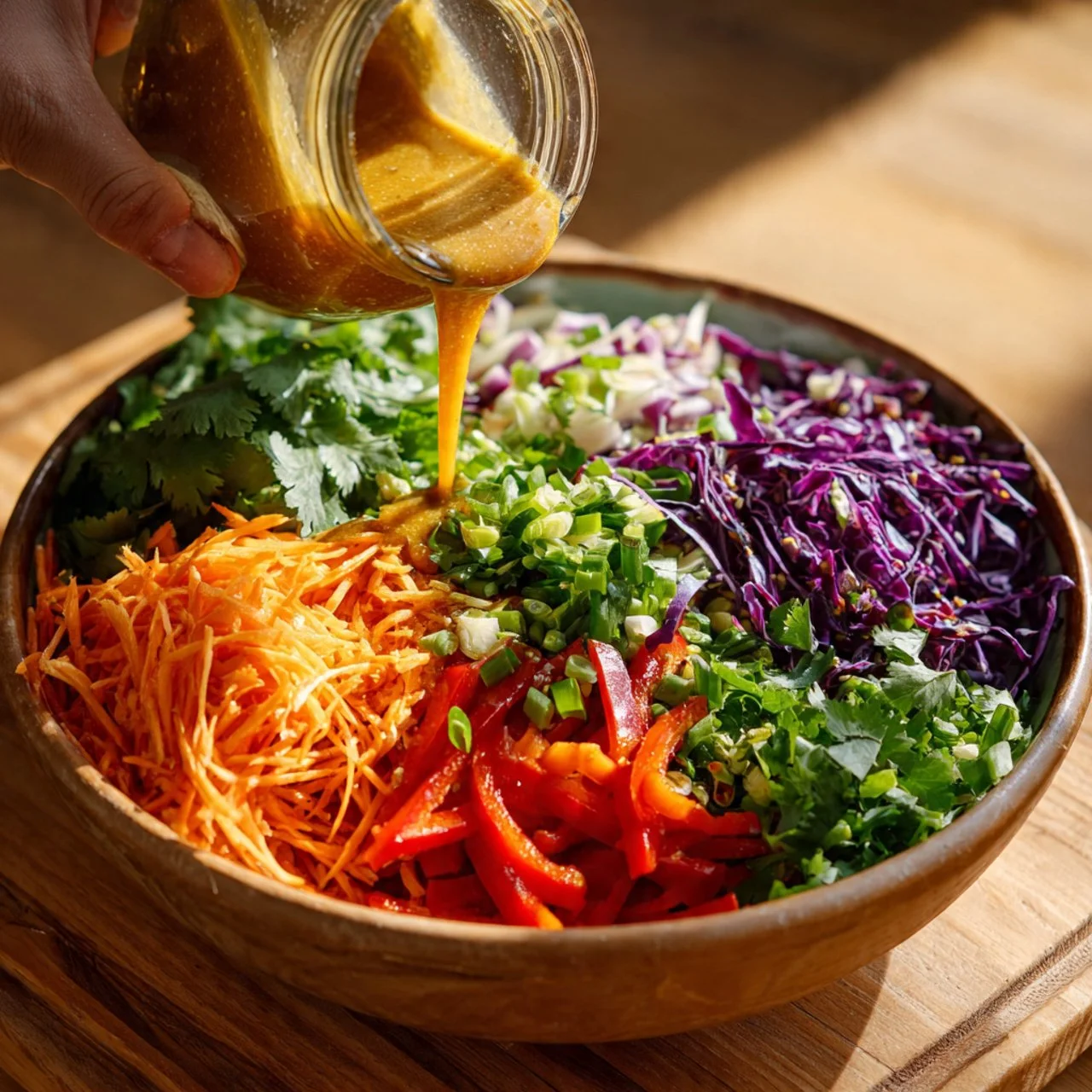 Delicious Thai Noodle Salad with colorful vegetables and dressing