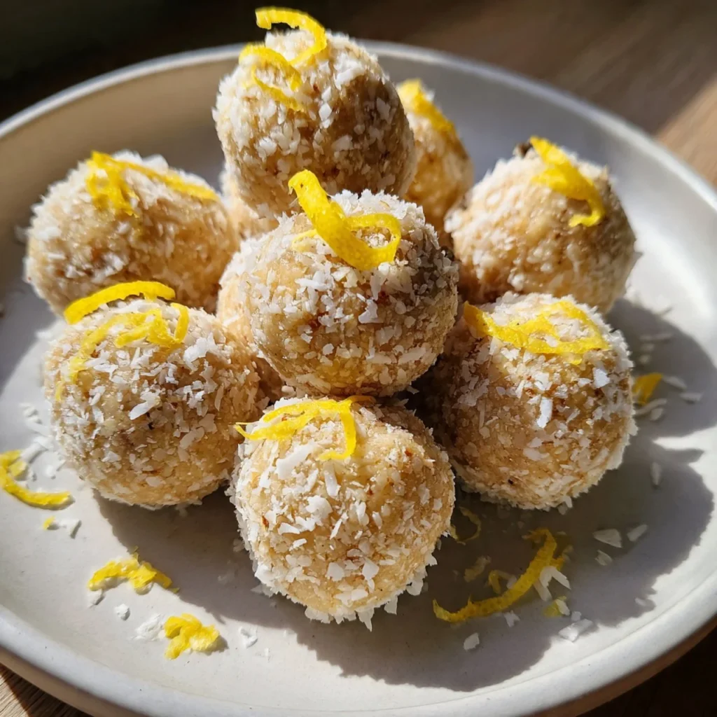 Zesty lemon bliss balls recipe with fresh lemon and coconut