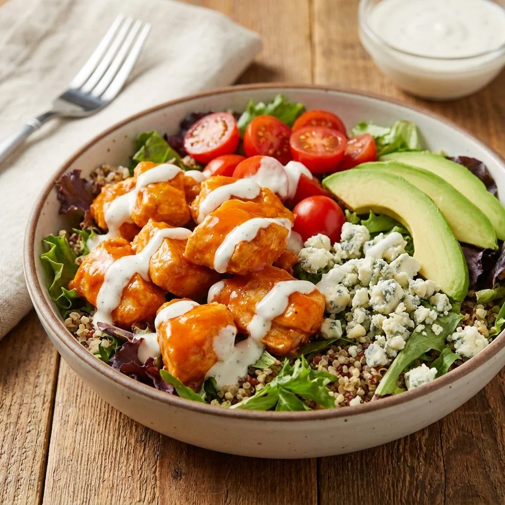Buffalo Chicken Protein Bowl with fresh vegetables and grains