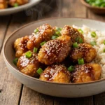 Delicious and healthy sesame chicken recipe with colorful vegetables