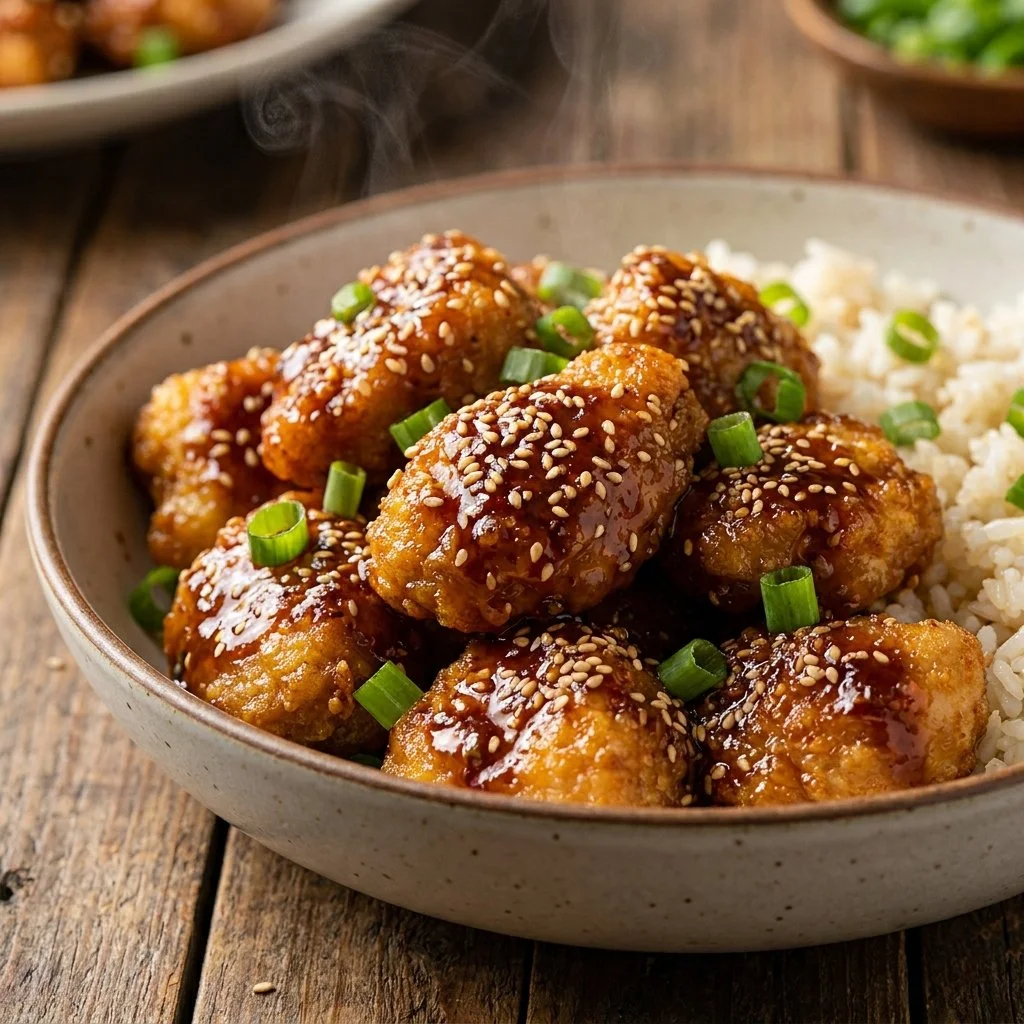 Delicious and healthy sesame chicken recipe with colorful vegetables