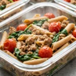 A bowl of high protein pasta with fresh vegetables and sauce
