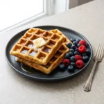 Delicious 3 ingredient keto waffles ready to serve on a plate