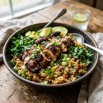 Delicious Cajun Chicken & Rice Bowl with vibrant vegetables and spices