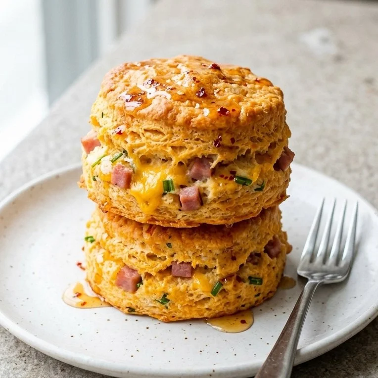 Fluffy high-protein cottage cheese biscuits on a plate