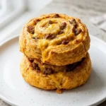 High protein breakfast biscuits with sausage and cheese for a nutritious meal.