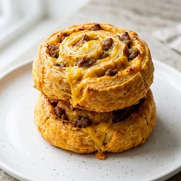 High protein breakfast biscuits with sausage and cheese for a nutritious meal.