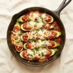 Deliciously stuffed Italian zucchini boats topped with melted cheese