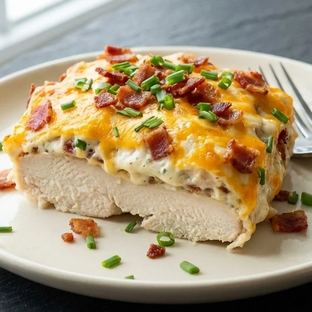 Delicious Baked Ranch Cheddar Crack Chicken served on a plate