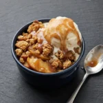 Warm and delicious cozy apple crisp topped with crunchy oats.