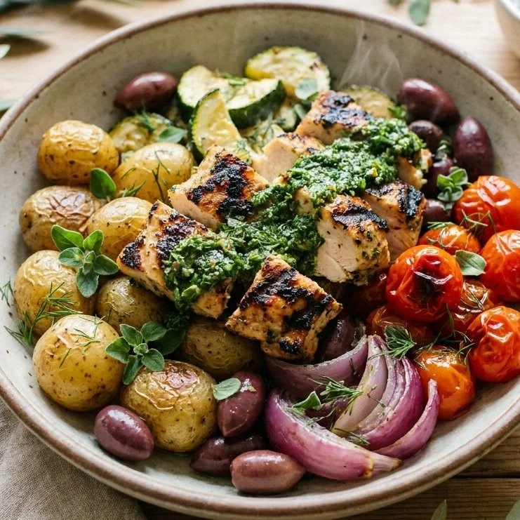Greek Chicken Rice Bowl with Tzatziki sauce in meal prep containers.