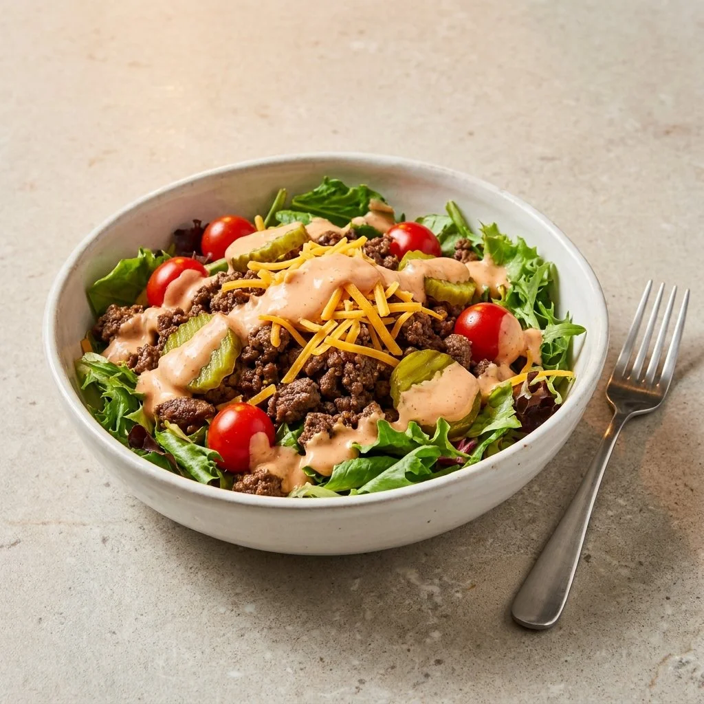 Delicious high protein burger bowl - easy low carb dinner recipe