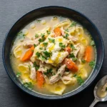 Bowl of Italian Penicillin Soup with fresh herbs and bread