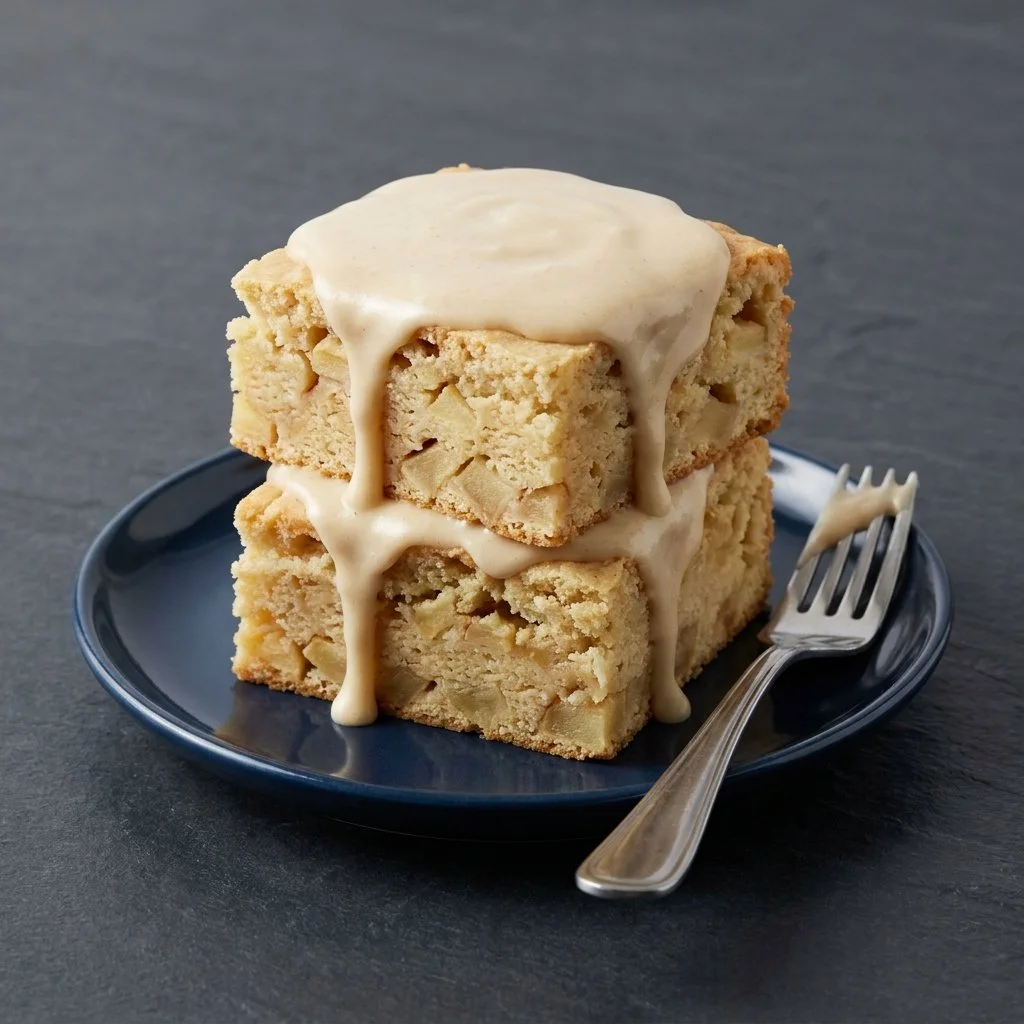 Delicious Maple Glazed Apple Blondies topped with sweet glaze and apple slices.